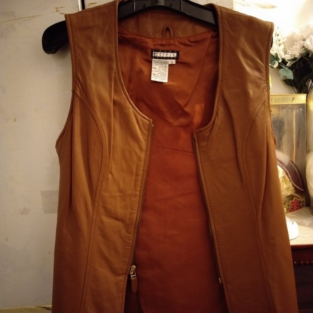A Ebony Style Genuine Caramel Leather Vest